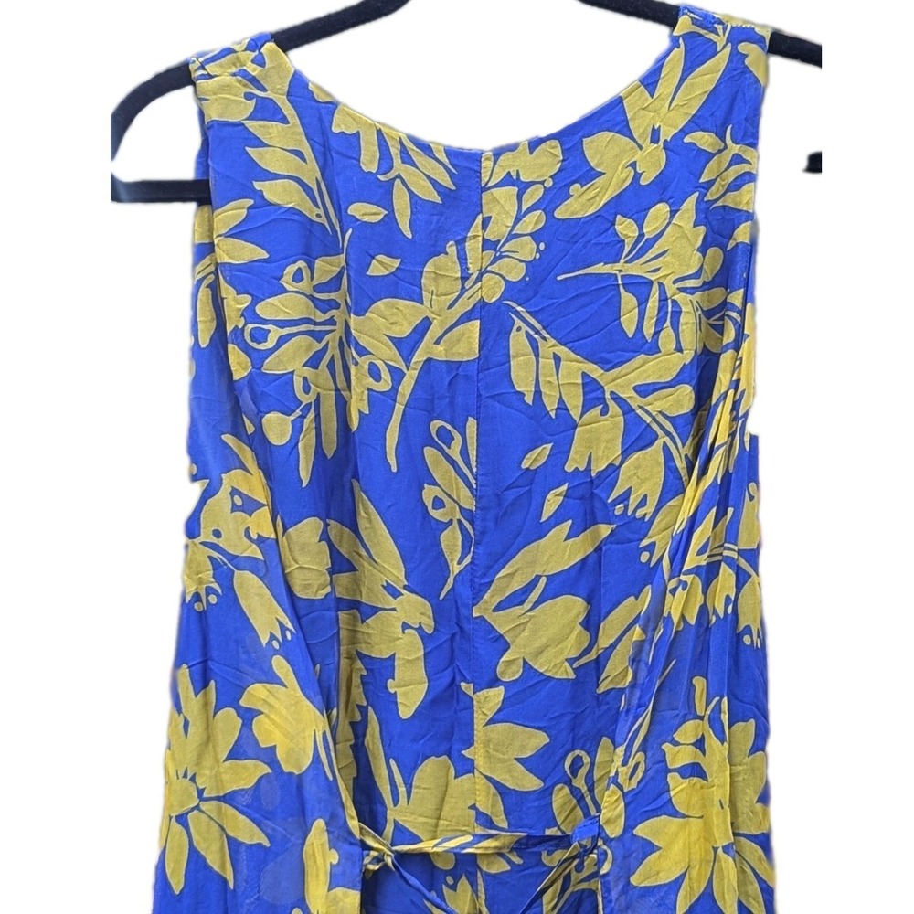 L Women Rosemarine Sleeveless Silk Blend Blue Yellow Floral Dress Maxi Flowy Tie - Picture 7 of 9